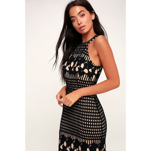 SOLD NWT Lulu’s Luxe Love Black Nude Lace Dress - Picture 3 of 13